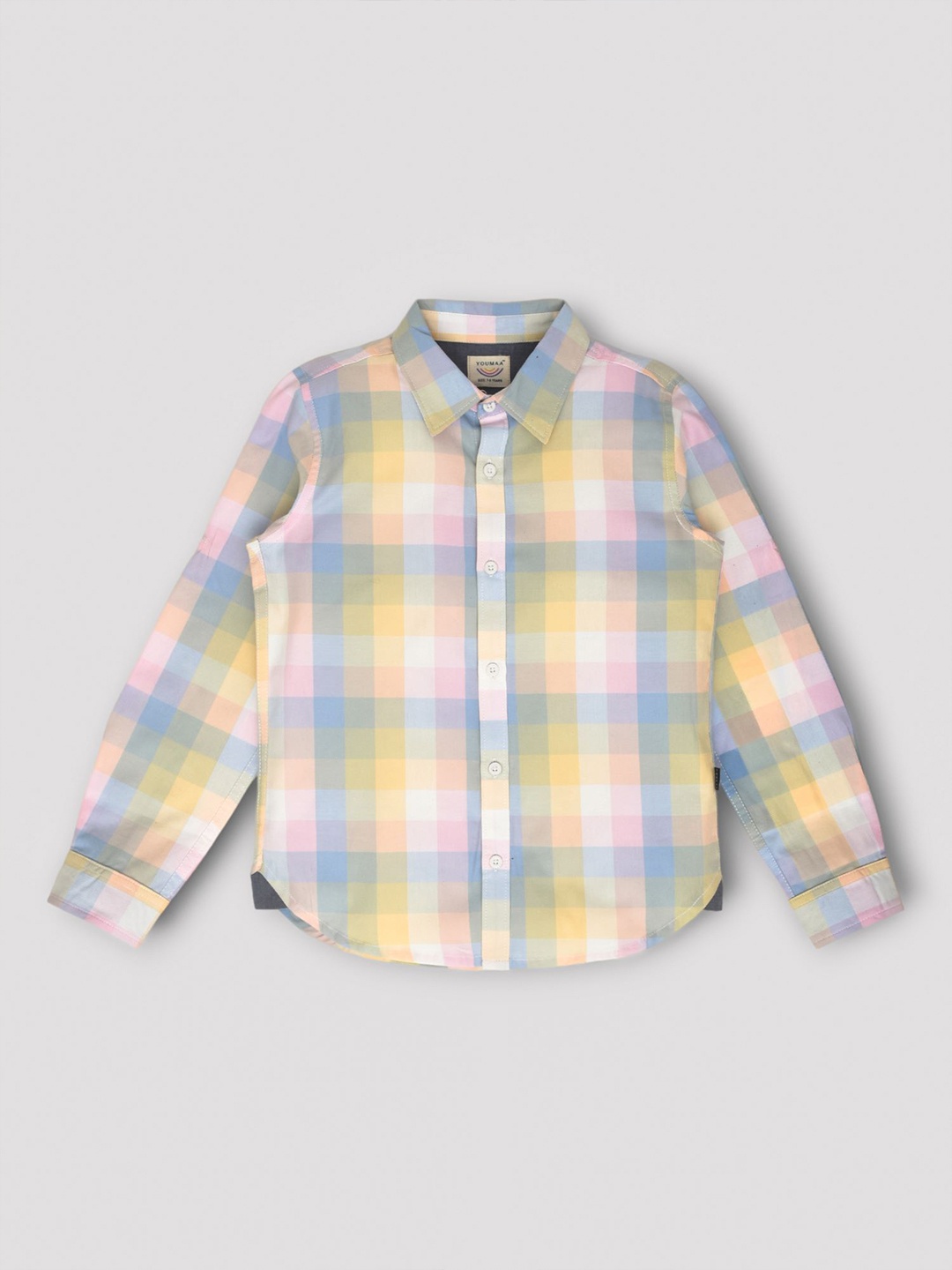 

YOUMAA Boys Comfort Cutaway Collar Checked Cotton Casual Shirt, Pink