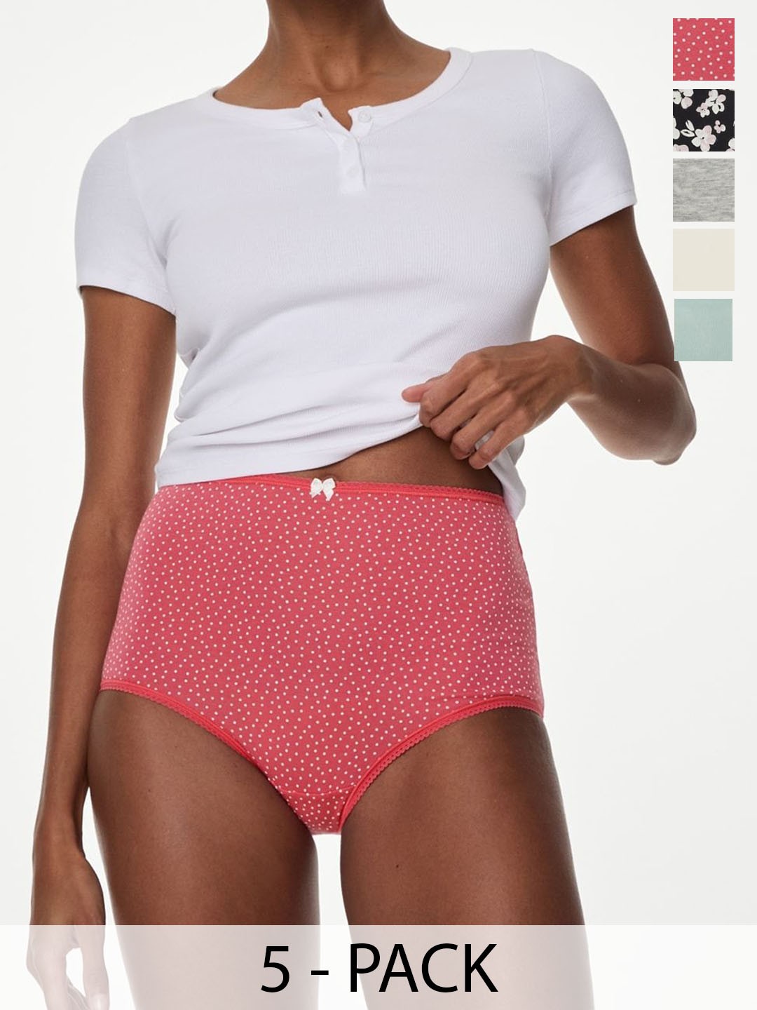 

Marks & Spencer Women Pack Of 5 printed Cotton High-Rise Basic Brief T615186FDUSTED MINT, Pink