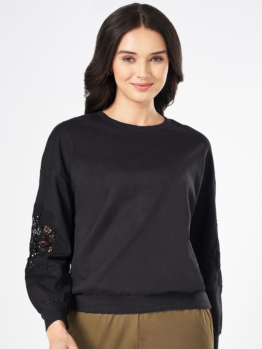 

Honey by Pantaloons Women Cotton Sweatshirt, Black