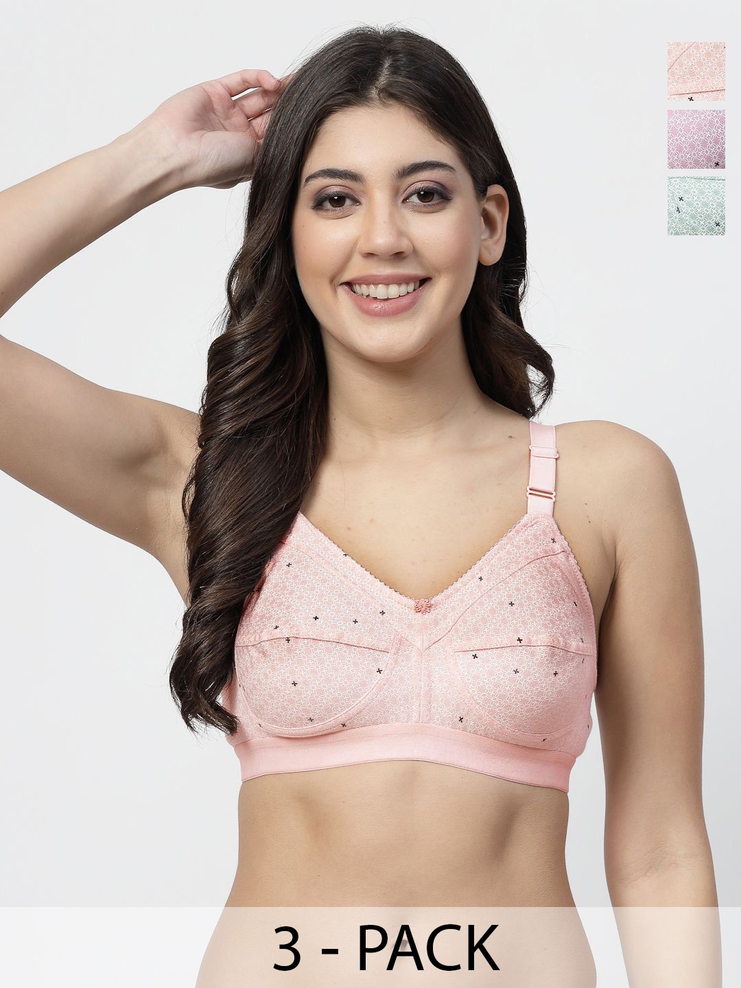

Docare Women Pack of 3 Minimizer All Day Comfort Flora Printed Full Coverage Bra, Green