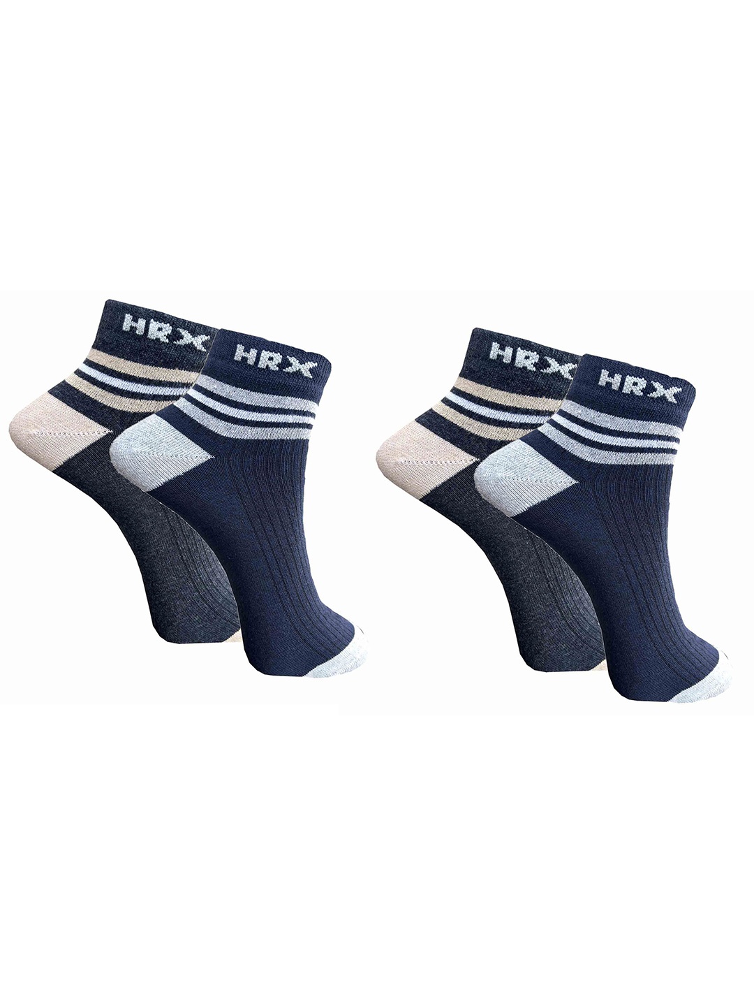 

HRX by Hrithik Roshan Unisex Pack Of 4 Patterned Ankle-Length Socks, Grey