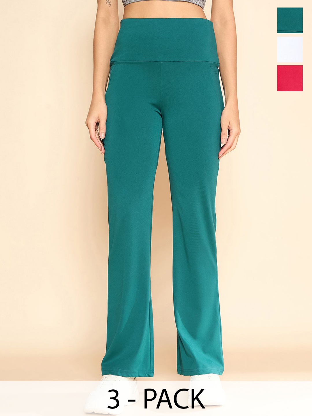

COLOR CAPITAL Pack Of 3 Ankle-Length Flared Tights, Sea green
