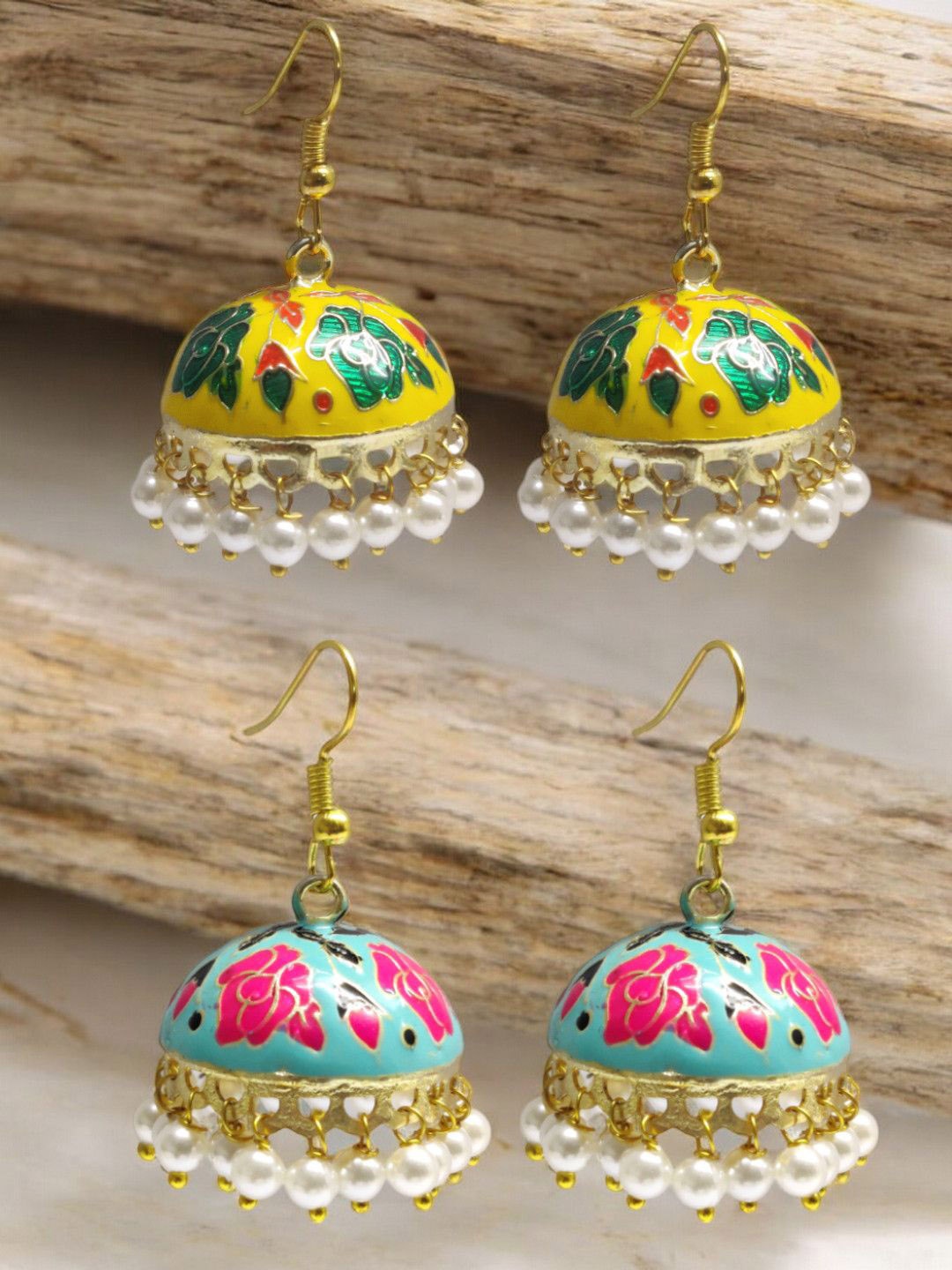 

OOMPH Set Of 2 Dome Shaped Jhumkas Earrings, Yellow