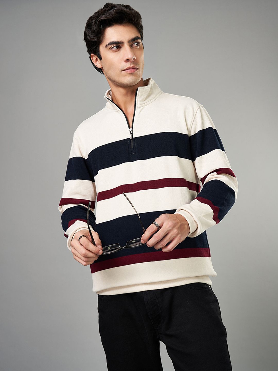 

SF JEANS by Pantaloons Men High Neck Pullover Sweatshirt, Navy blue