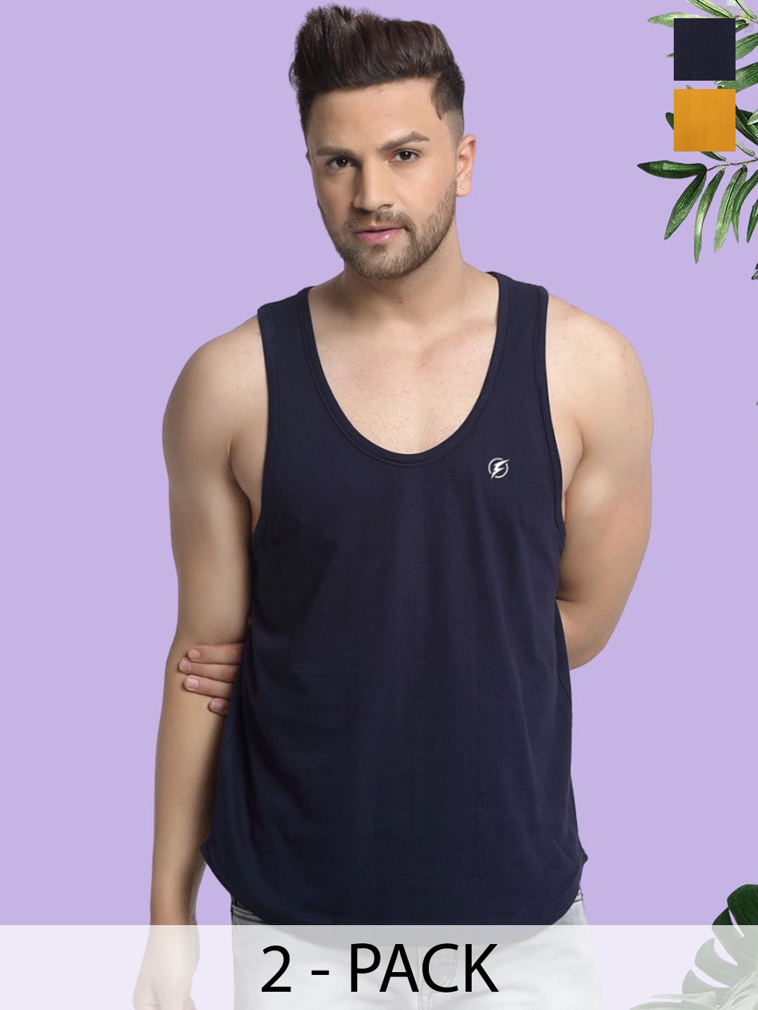 

Friskers Men Pack of 2 Cotton Anti-Bacterial Innerwear Vests, Navy blue