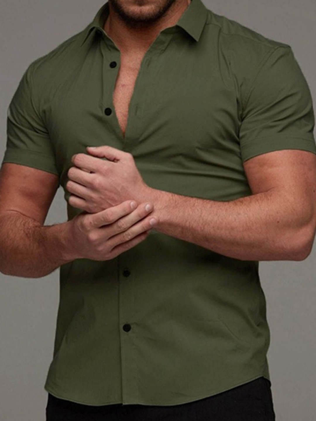 

StyleCast Men Spread Collar Solid Cotton Casual Shirt, Green