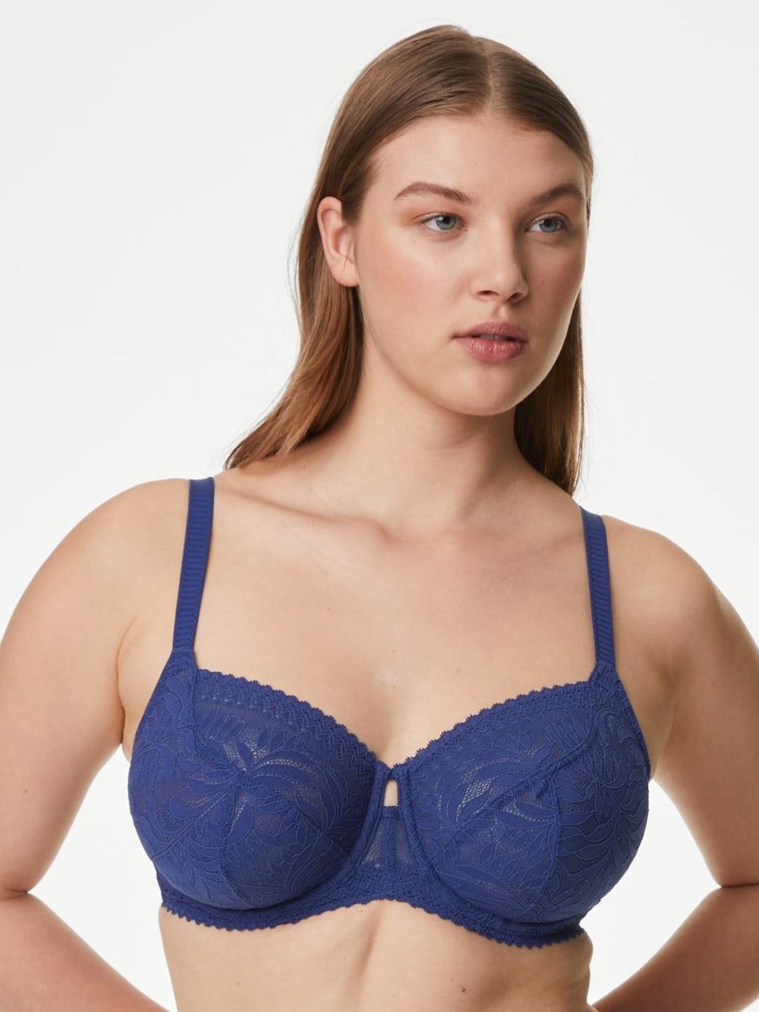 

Marks & Spencer Floral Non Padded Full Coverage Underwired Balconette Bra, Blue