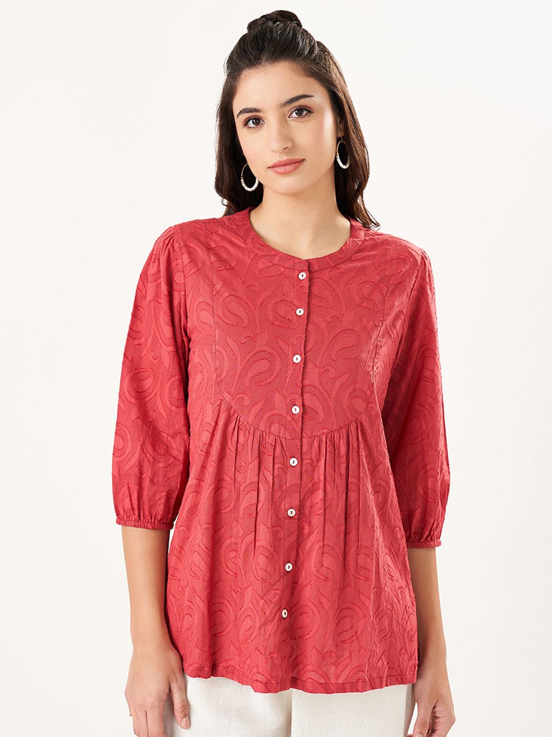 

AKKRITI BY PANTALOONS Women Mandarin Collar Tunic, Red