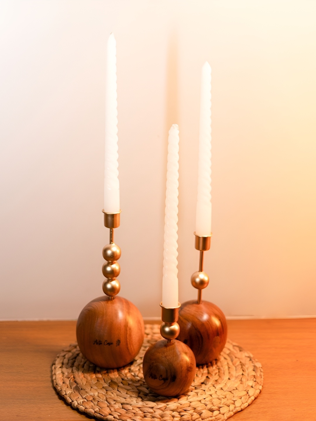 

ArteCasa Gold-Toned 3 Pieces Wood and Metal Candle Holders