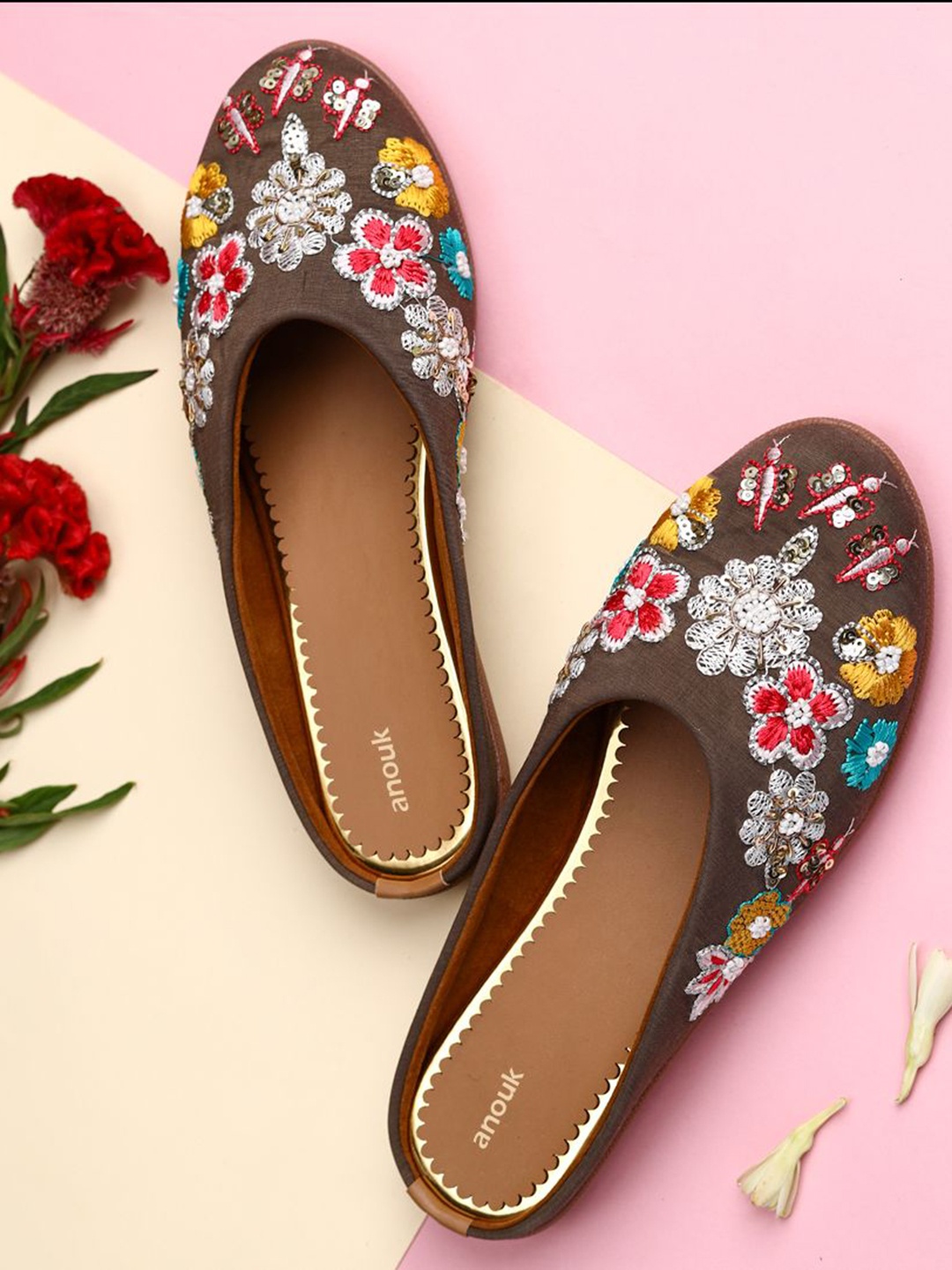 

Anouk Women Embellished Round Toe Ballerinas Flats, Brown