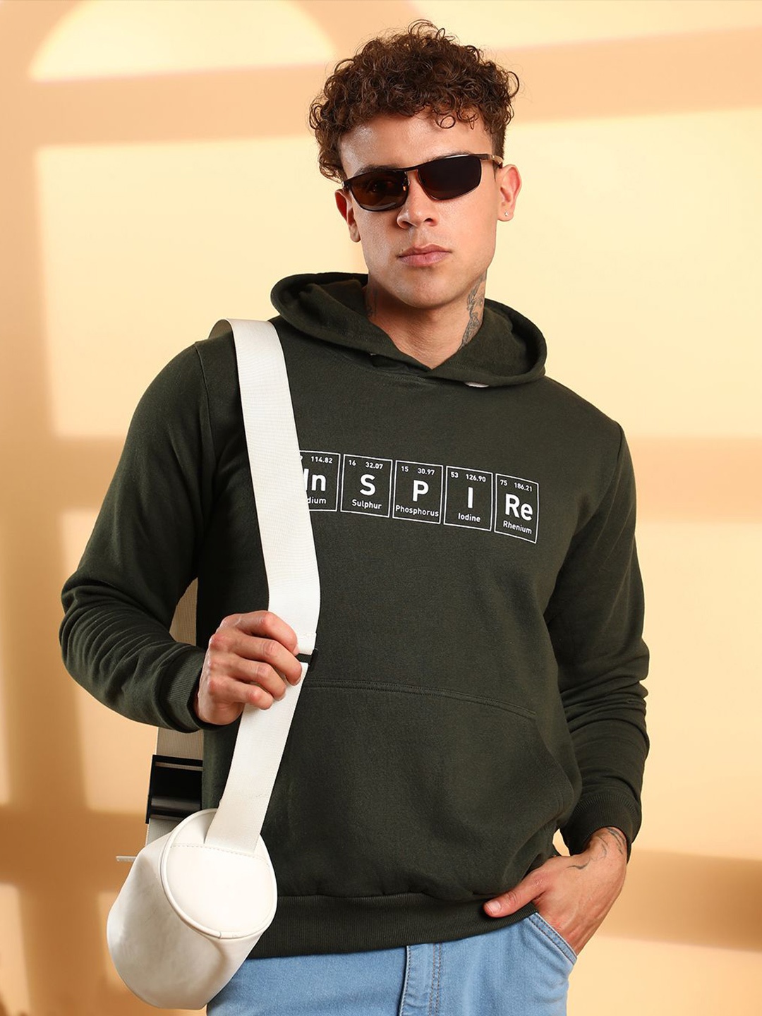 

Campus Sutra Men Typography Printed Hooded Cotton Sweatshirt, Green