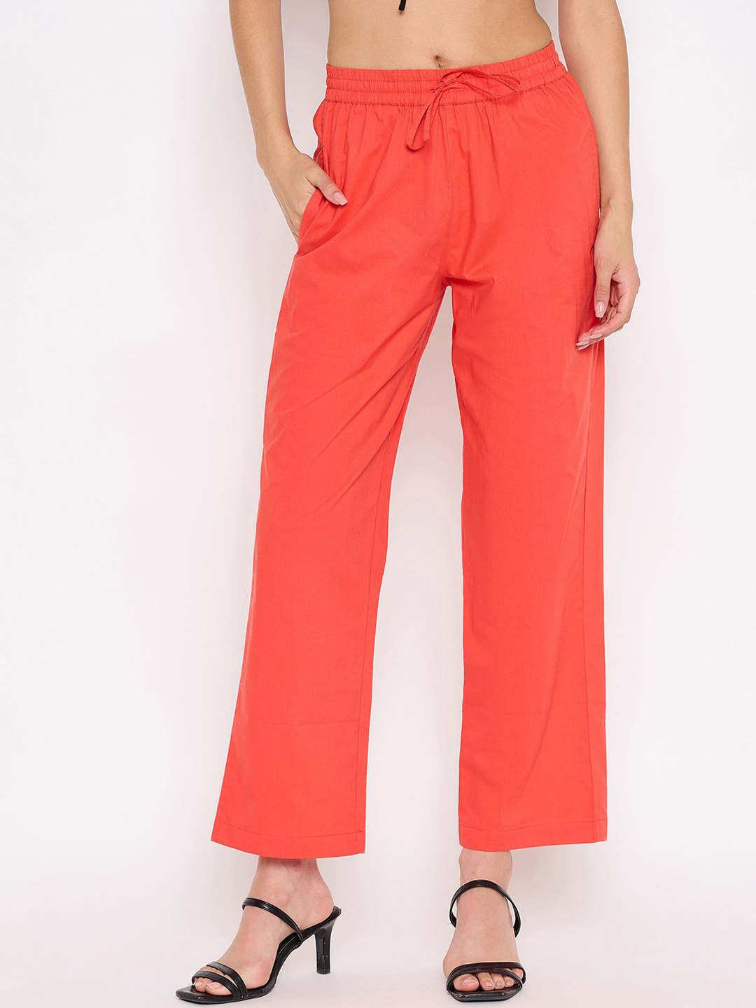 

Antimony Women Relaxed Straight Leg Chambray Cotton Trousers, Orange