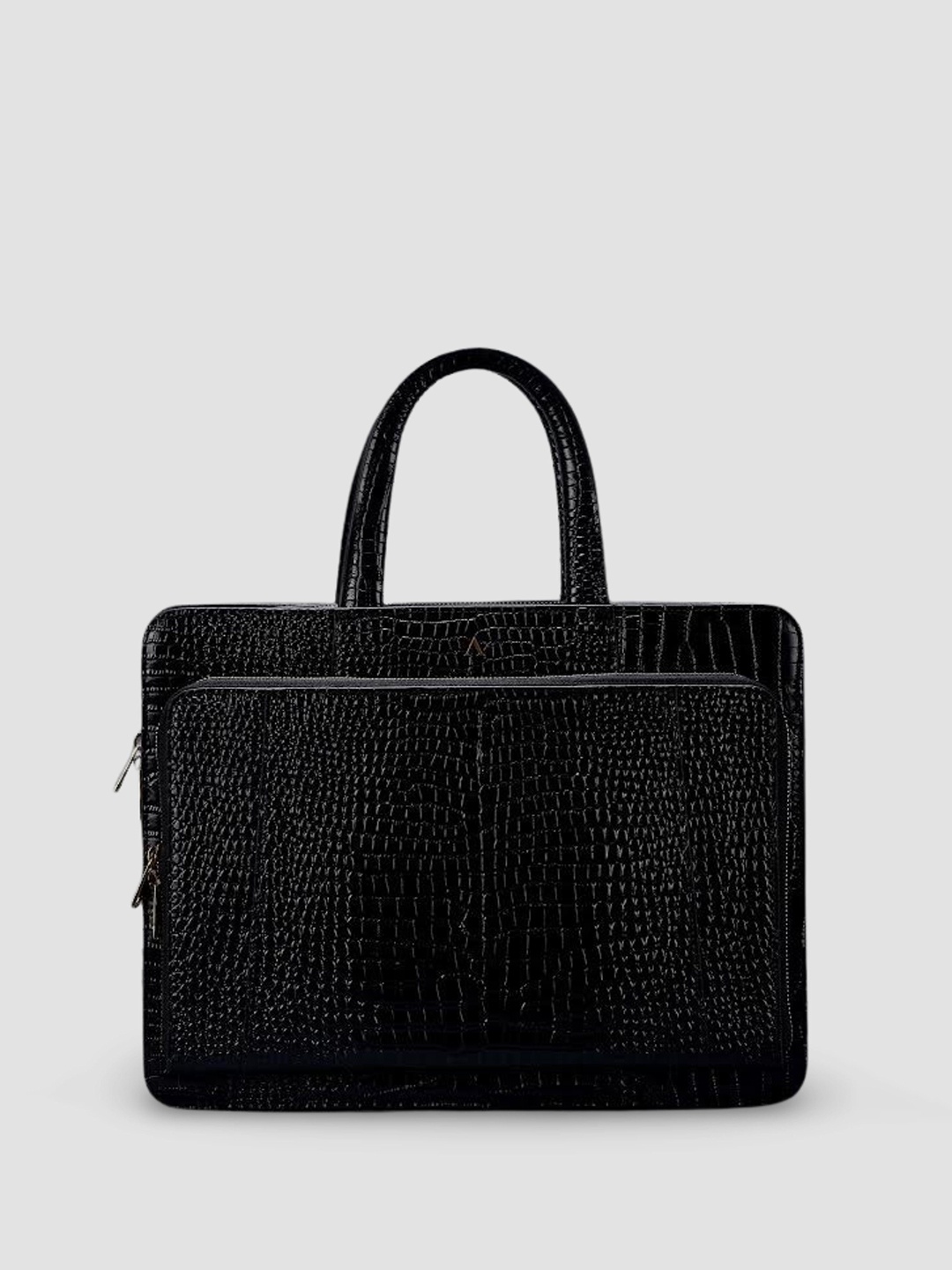 

AKINNA MILANO Textured Leather Structured Handheld Bag with Cut Work, Black
