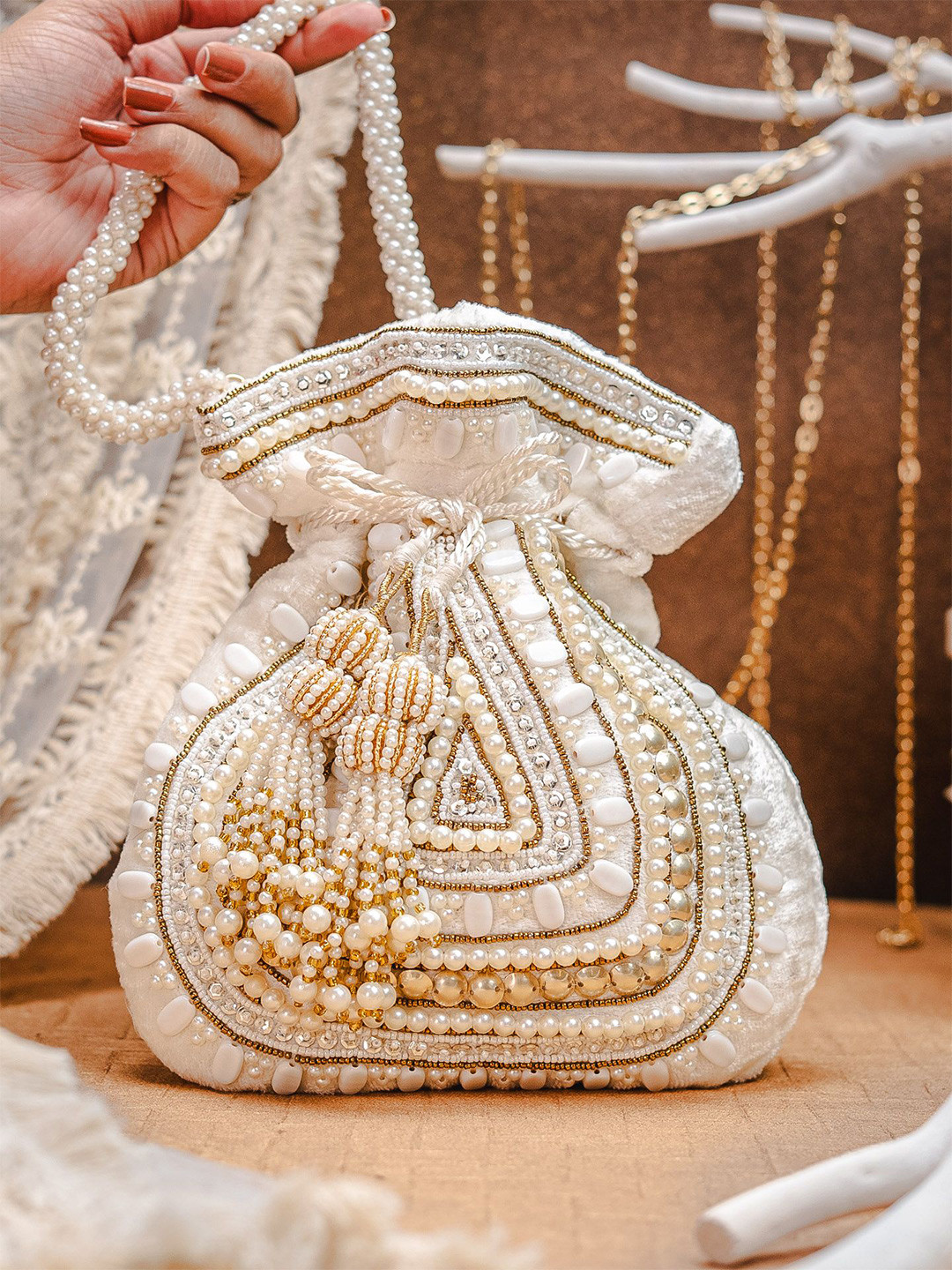 

NR By Nidhi Rathi Embroidered Potli Bag, White