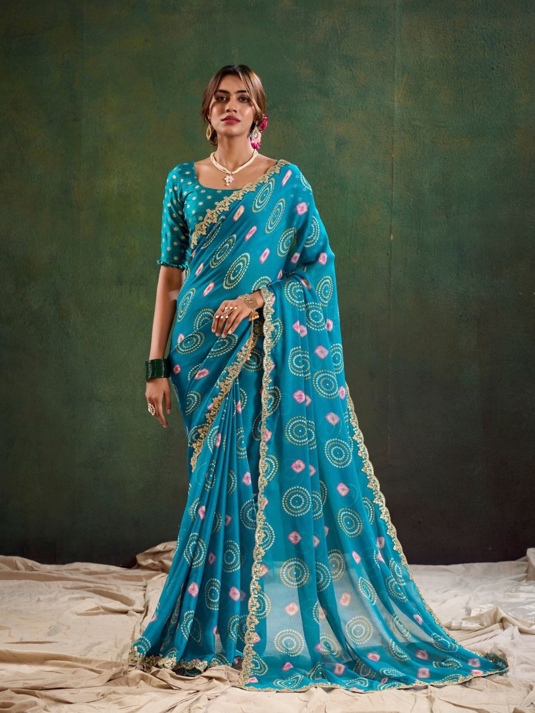 

CHUDIYA womens Bandhani Saree, Blue