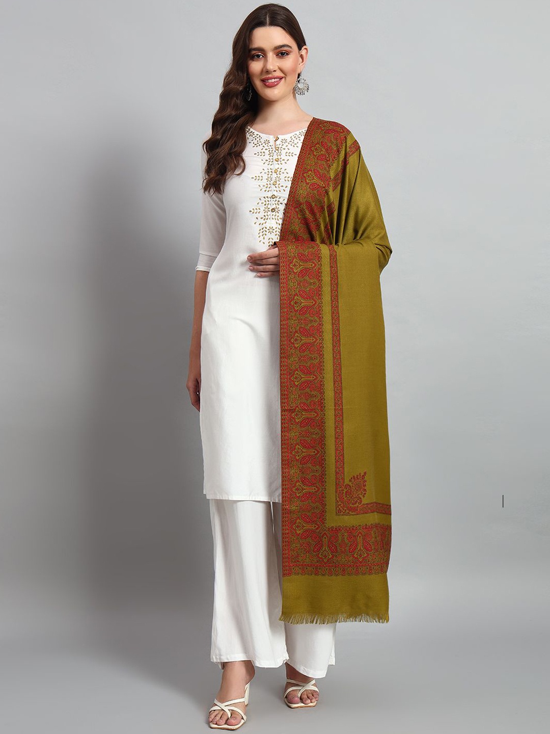 

HANDICRAFT PALACE Paisley Woven Design Shawl, Green