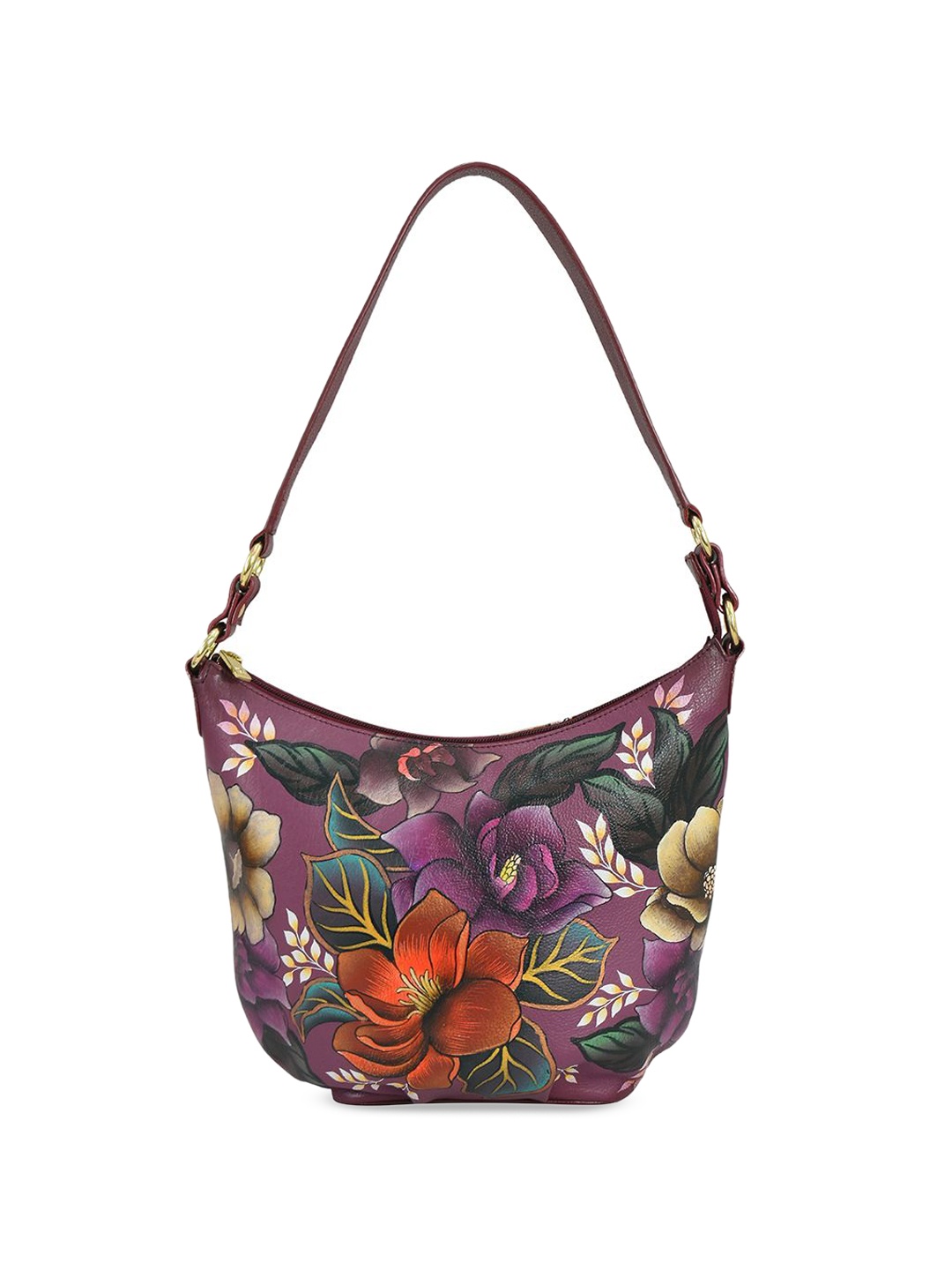 

Anuschka Women Floral Printed Structured Leather Sling Bag, Purple