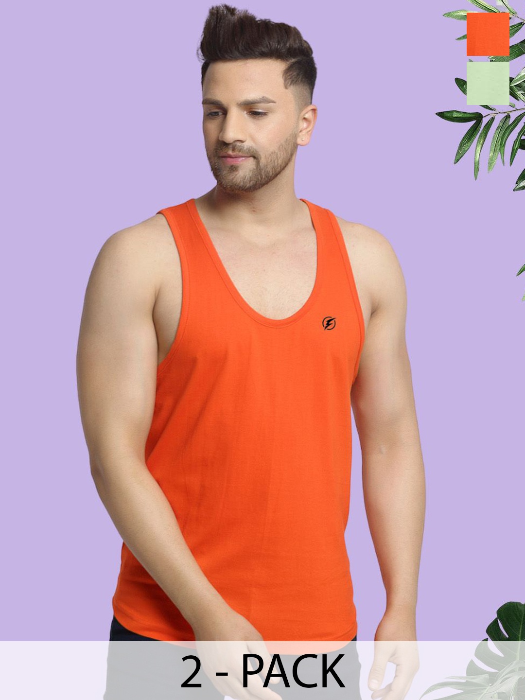 

Friskers Men pack Of 2 Cotton Anti-Bacterial Innerwear Vest C-08-33, Orange