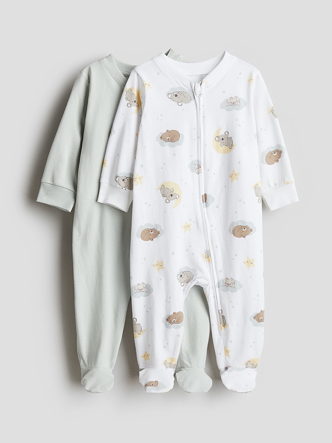 

H&M Boys Pack Of 2 Pure Cotton Sleepsuit, Green