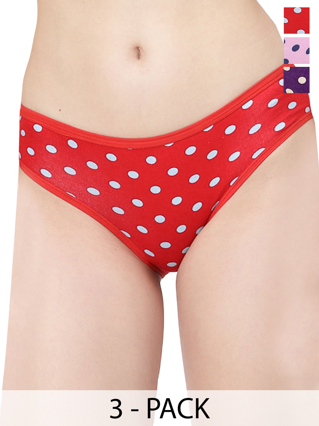

Docare Pack of 3 Women Polka Dot Printed Bikini Briefs, Pink