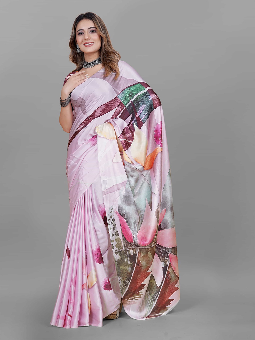 

V3 FASHION STUDIO Women Printed Satin Saree, Blue