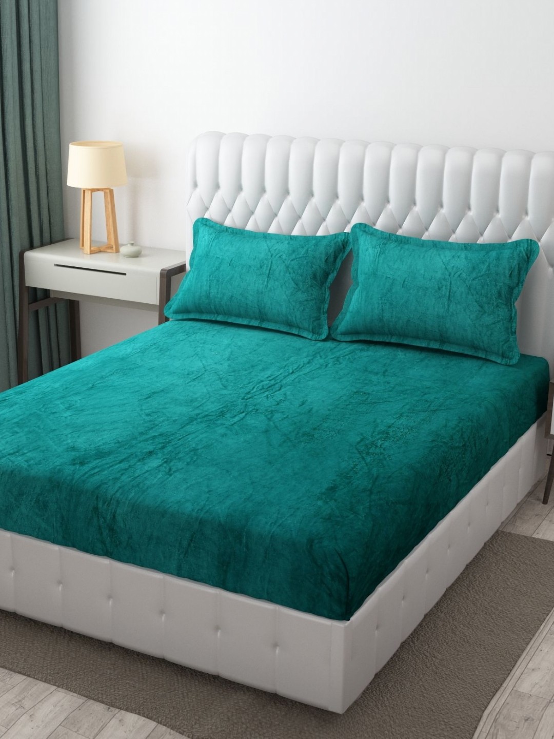 

Banchmark Home Furnishings Velvet Flannel Warm Fitted King Bedsheet Set 1.83 x 1.98m x20cm, Teal