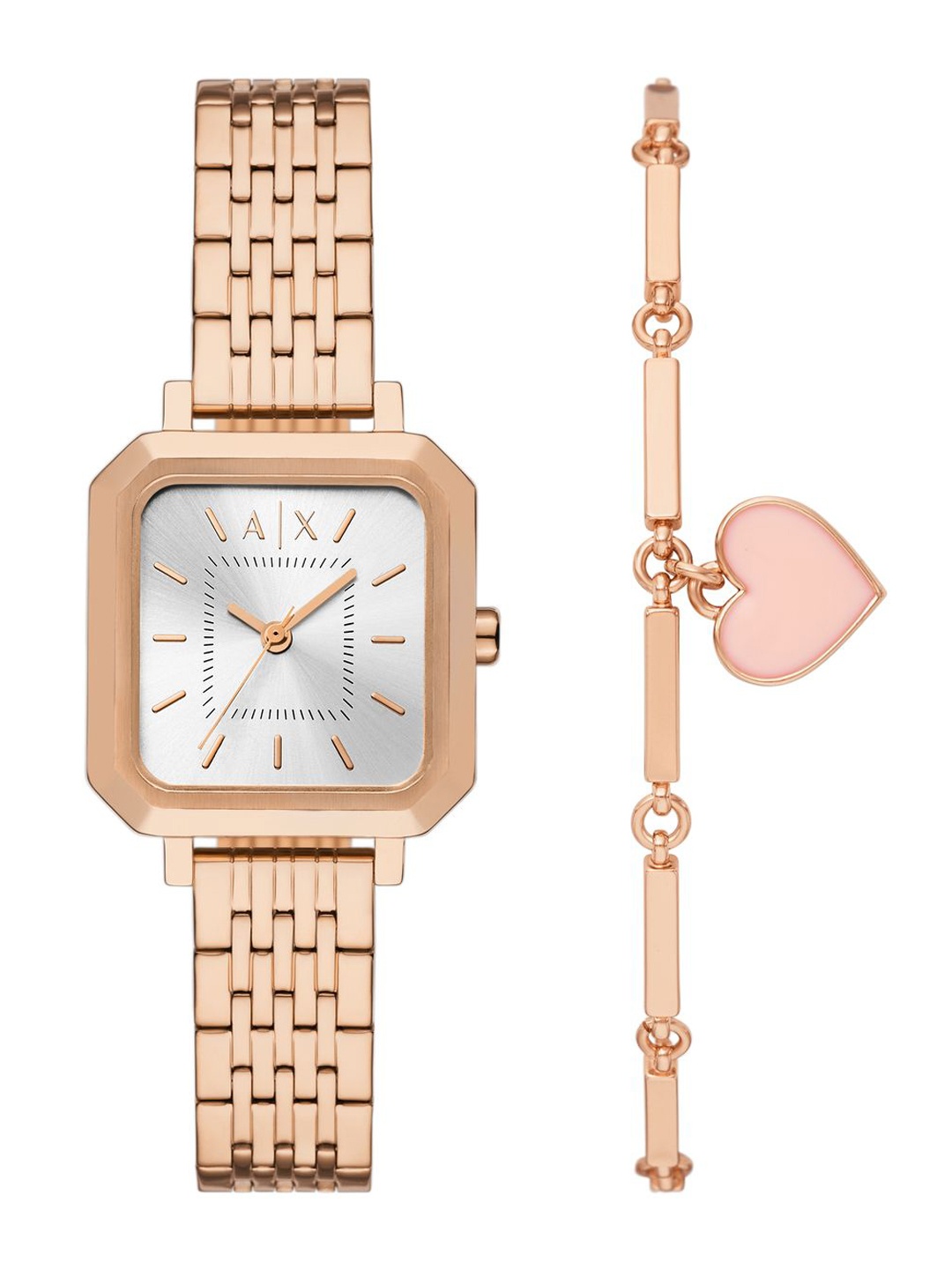 

Armani Exchange Women Embellished Dial & Straps Analogue Watch AK_AX7164SET, Rose gold