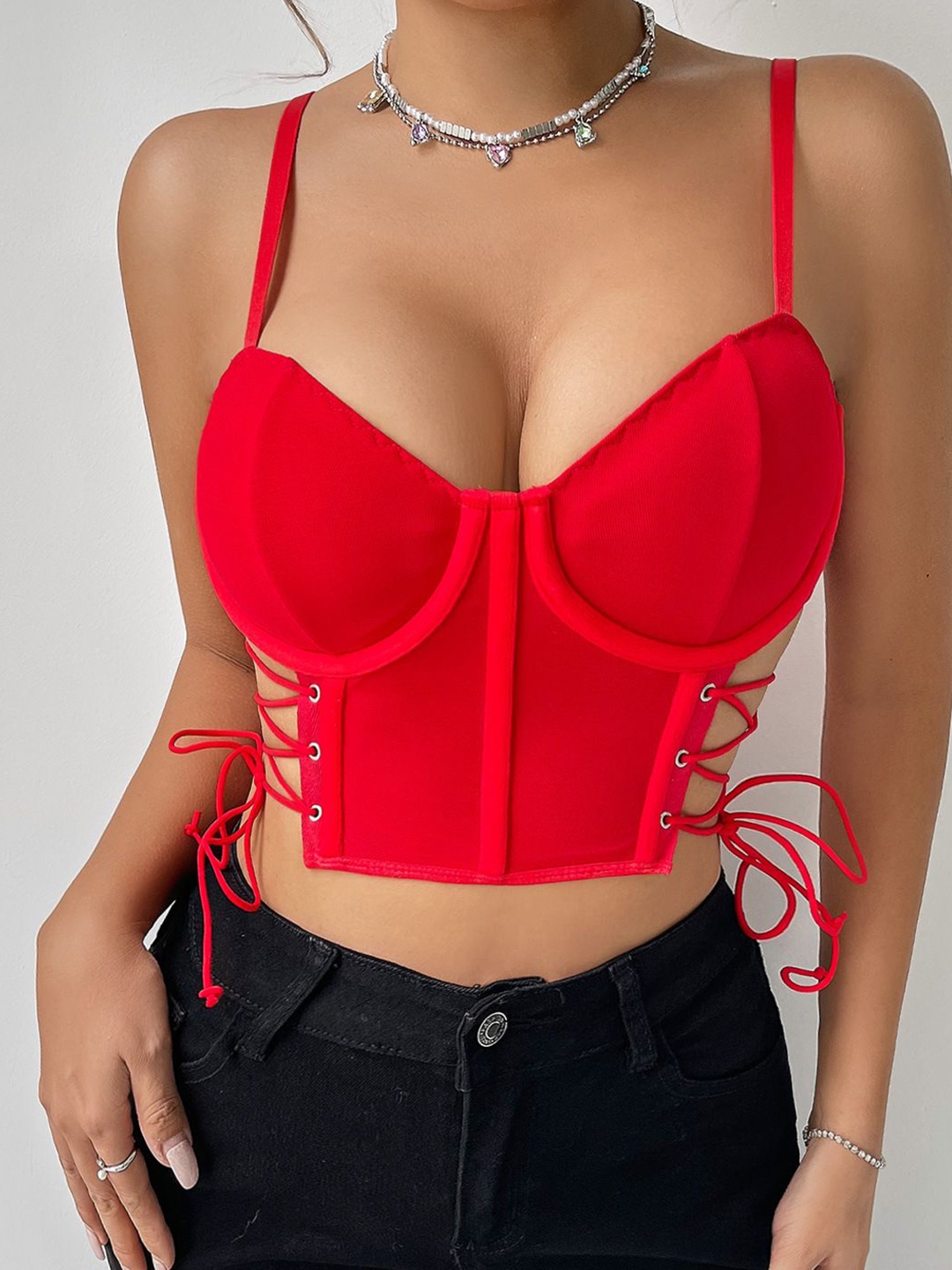 

StyleCast Women Corset Shoulder Straps Crop Top, Red