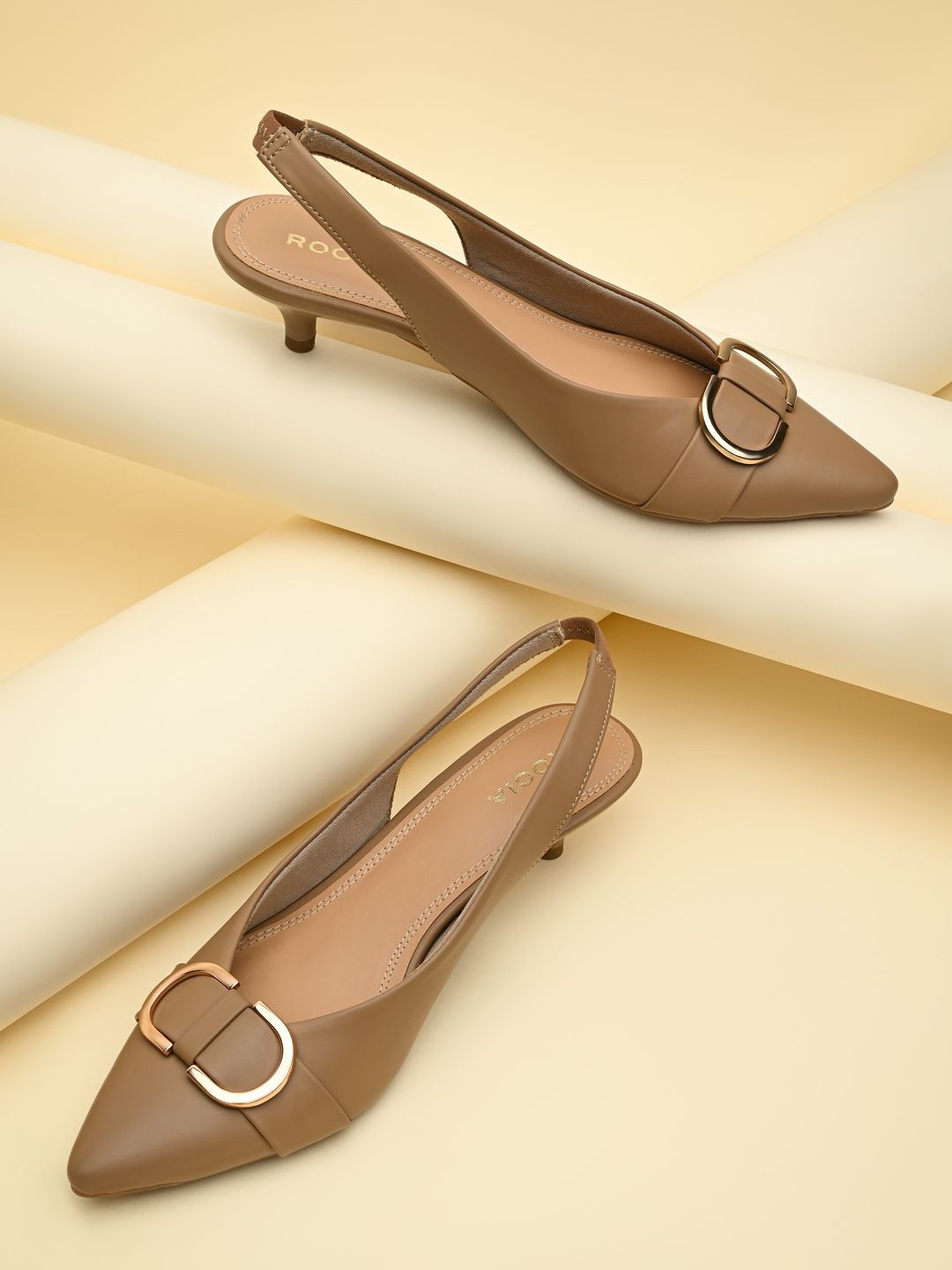 

Rocia Women Kitten Heel Pumps with Buckles, Taupe