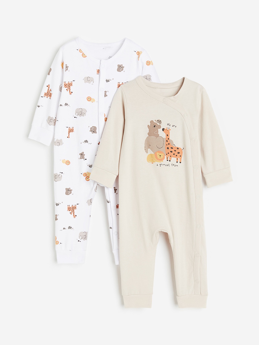

H&M Boys 2-pack Patterned Cotton Pyjamas, Beige