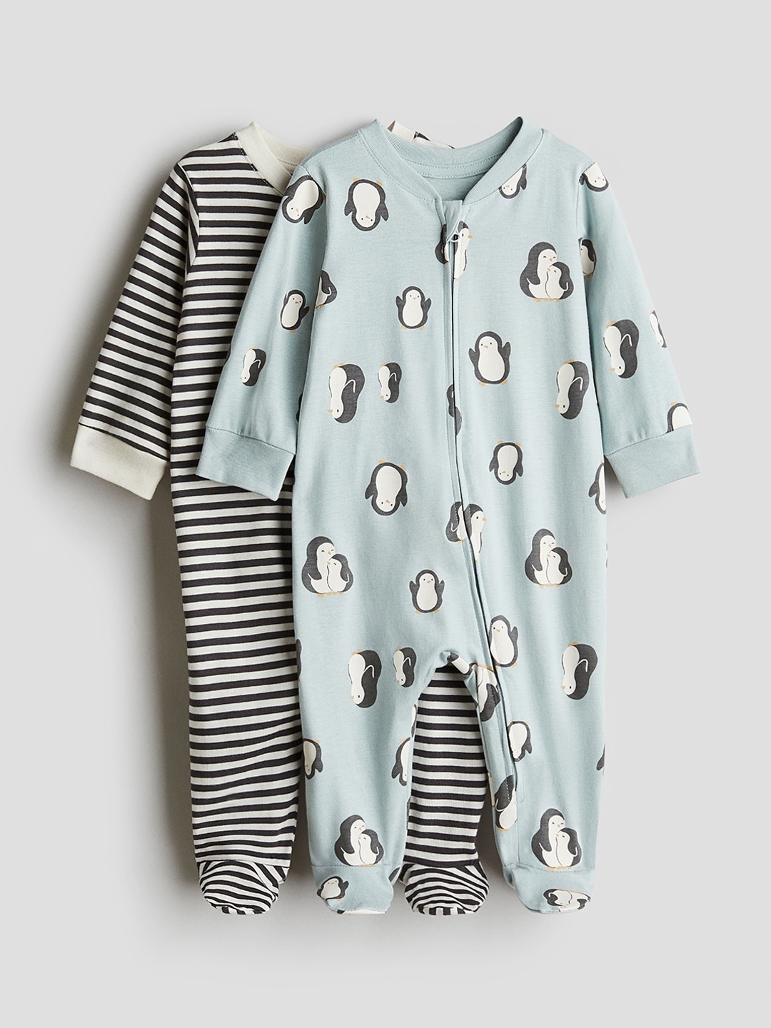 

H&M Boys Pack Of 2 Printed Pure Cotton Sleepsuit, Turquoise blue