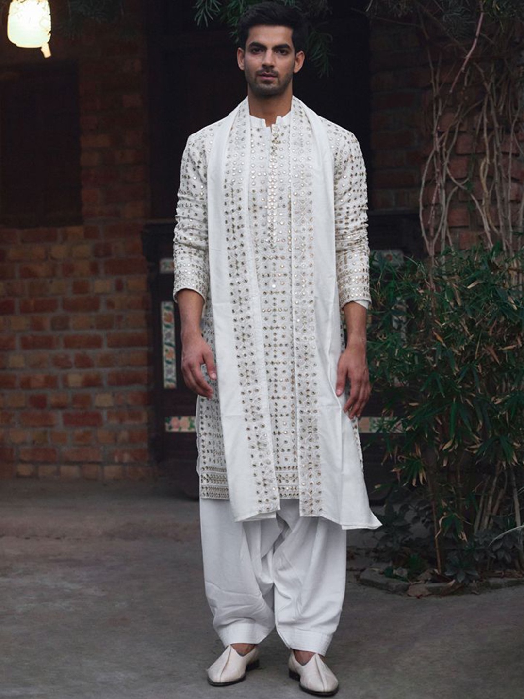 

Ankit V Kapoor Rahat Embroidered Silk Georgette Straight Kurta with Salwar & Dupatta, Off white