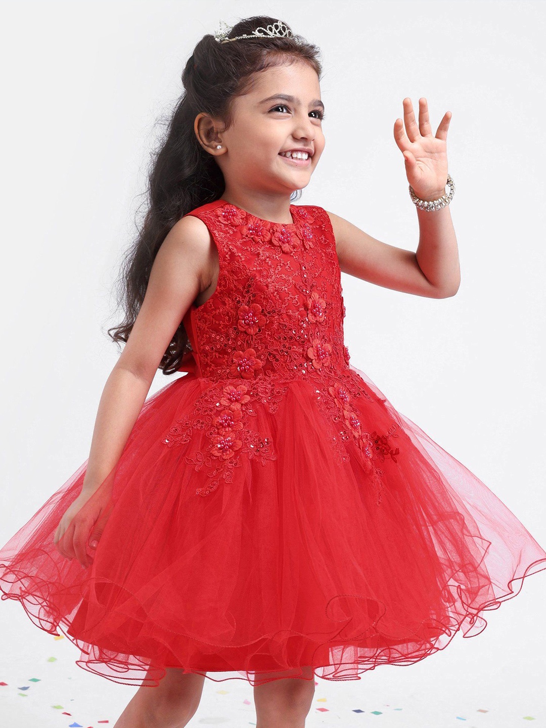 

Mark & Mia Girls Cotton Sleeveless Party Floral Applique Peplum Dress, Red