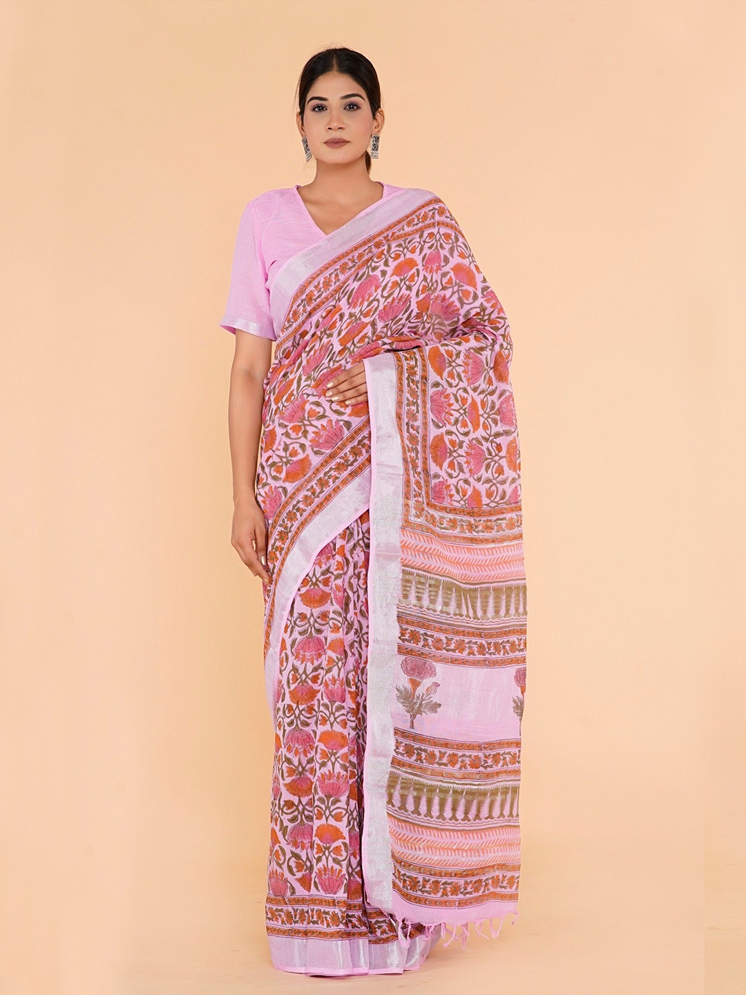

Shivanya Handicrafts Floral Printed Block Print Saree, Red