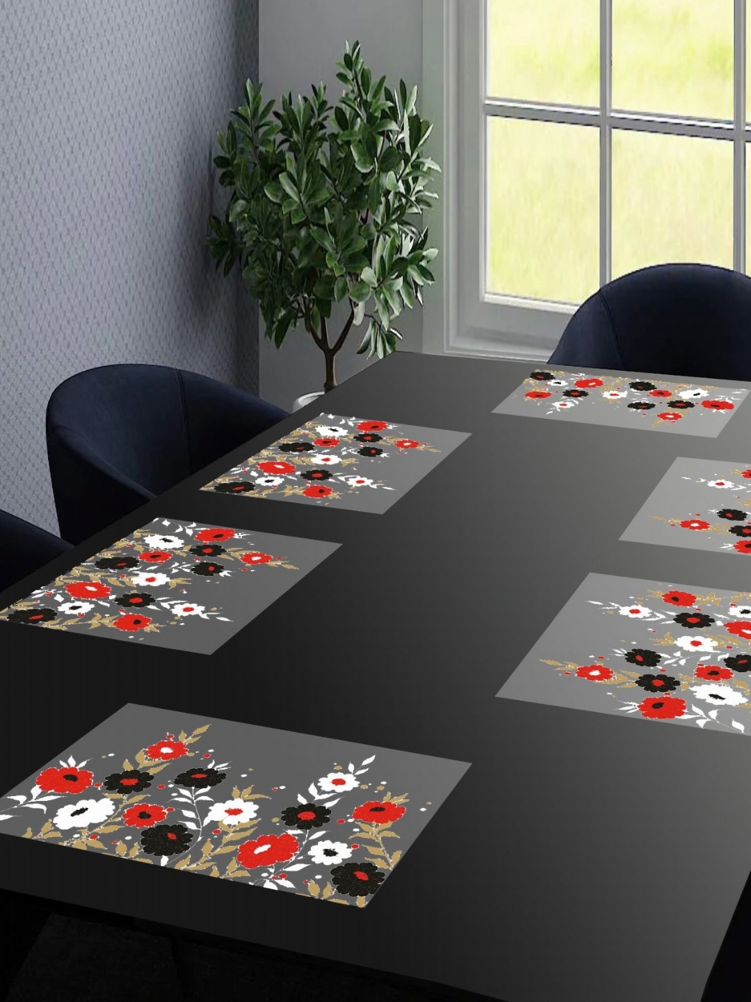 

LooMantha Transparent & Red 6 Pieces Printed Rectangular Table Placemats