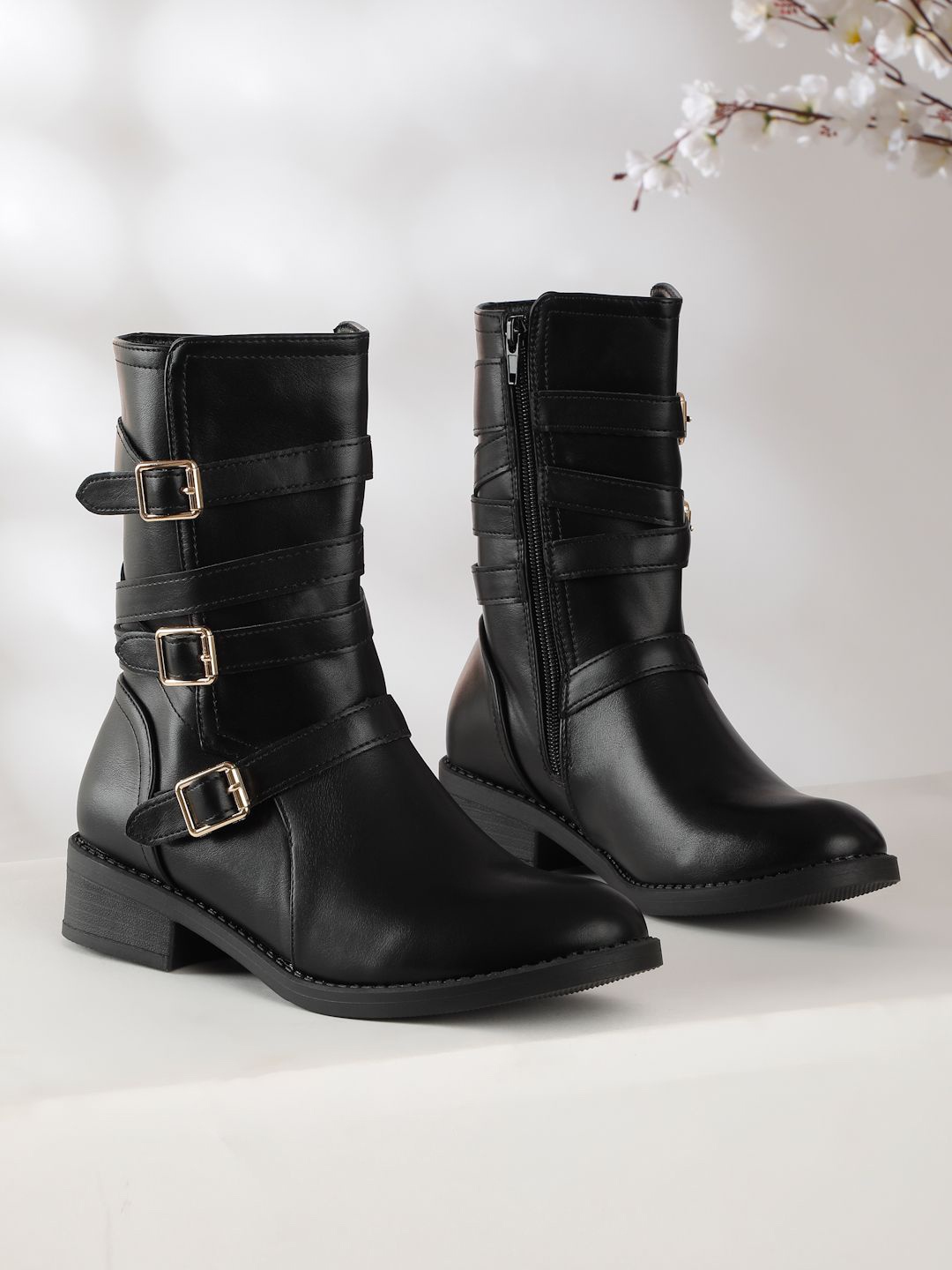 

Flat n Heels Women Round-Toe High-Top Boots, Black