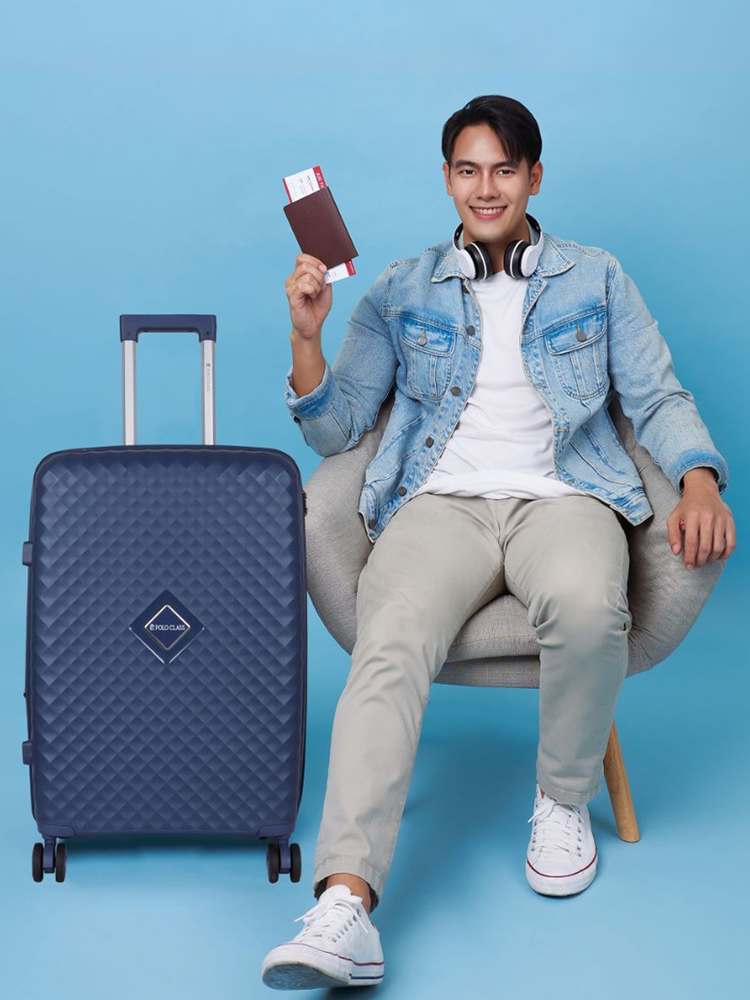 

Polo Class Unisex Crown Series Textured Hard-Sided Medium Trolley Bag, Blue