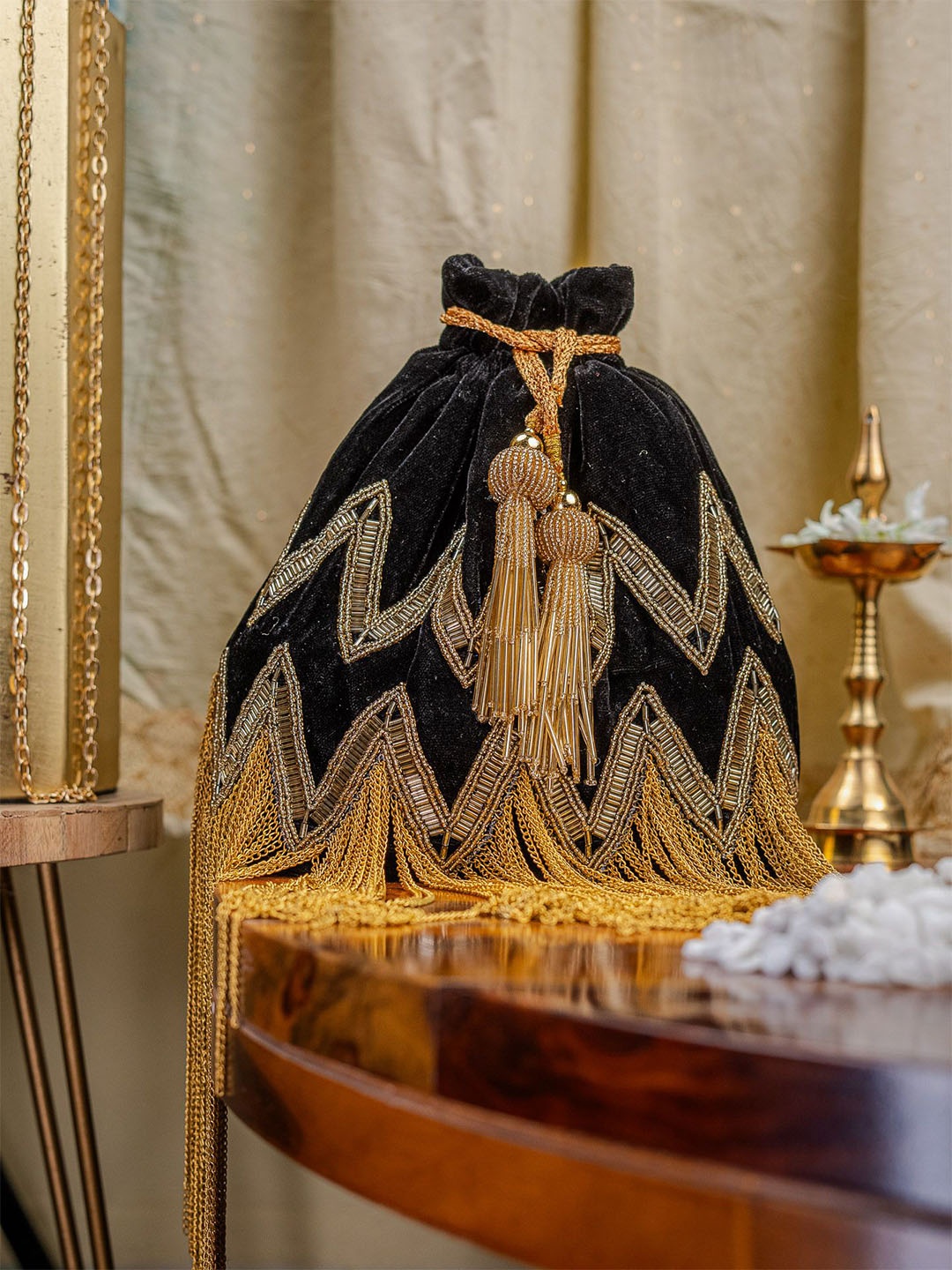 

NR By Nidhi Rathi Embroidered Potli Clutch, Black