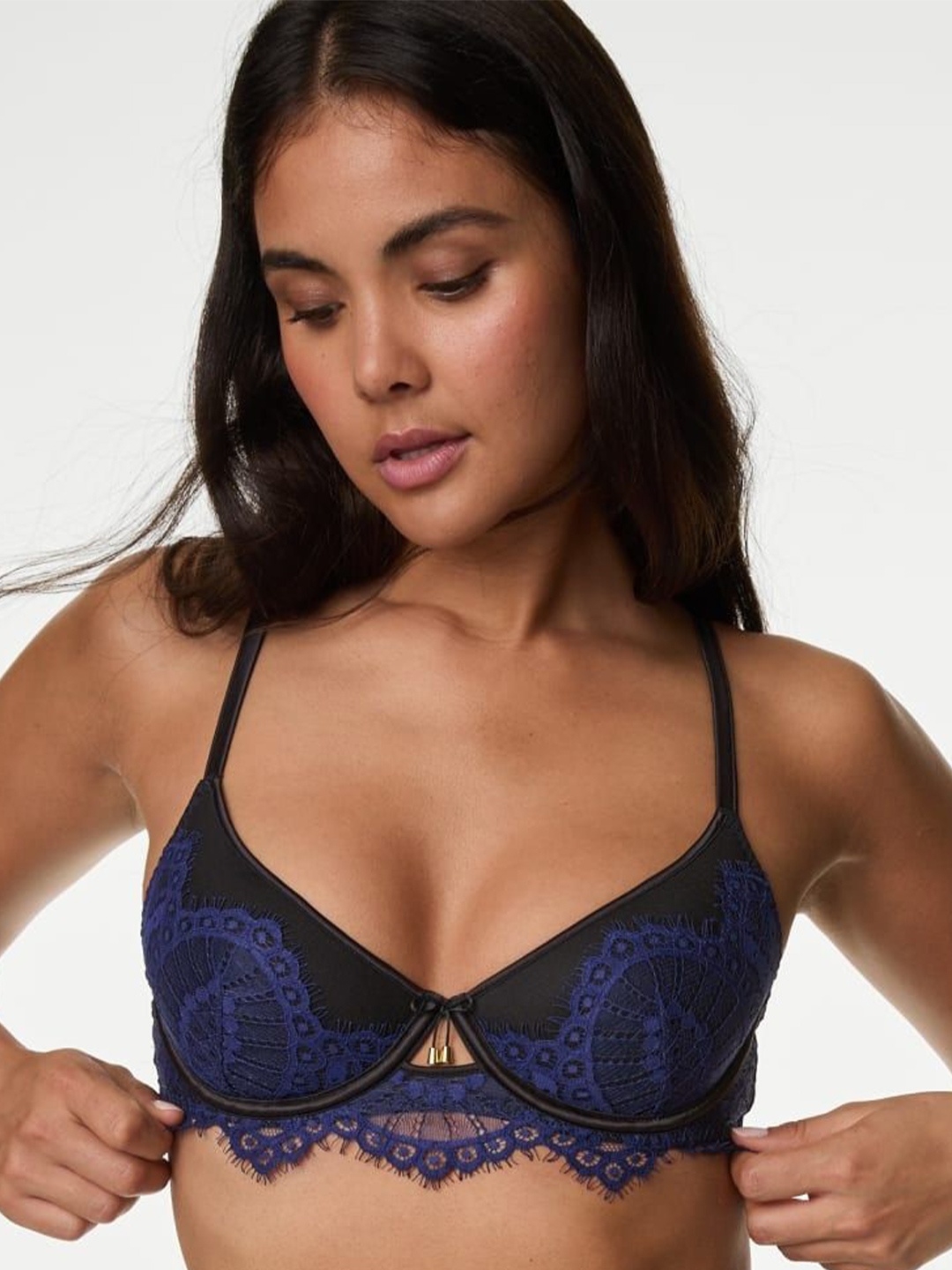 

Marks & Spencer Floral Full Coverage Underwired Lightly Padded Bra, Navy blue