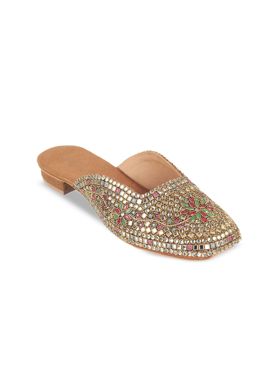 

Cheemo Embellished Ethnic Block Mules, Gold