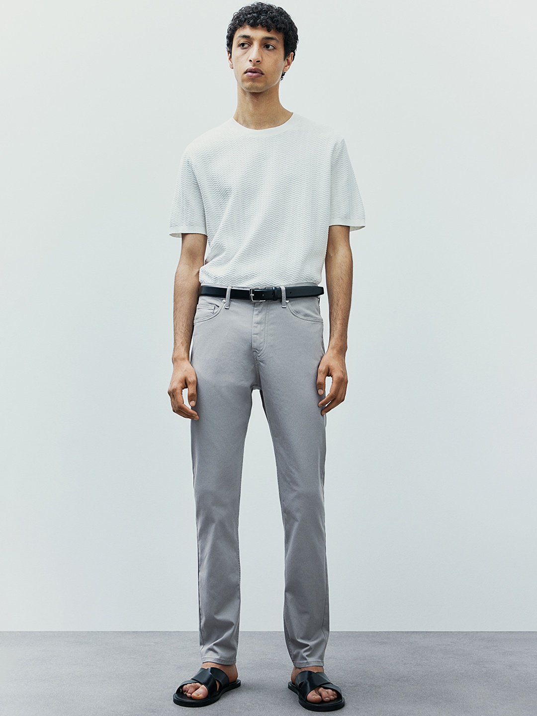 

H&M Slim Fit Cotton Twill Trousers, Grey