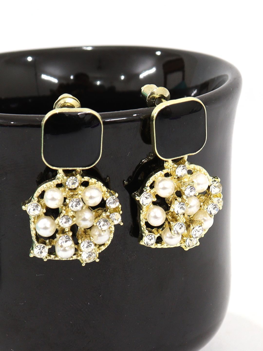 

KRENOZ Gold-Plated Classic Drop Earrings, Black