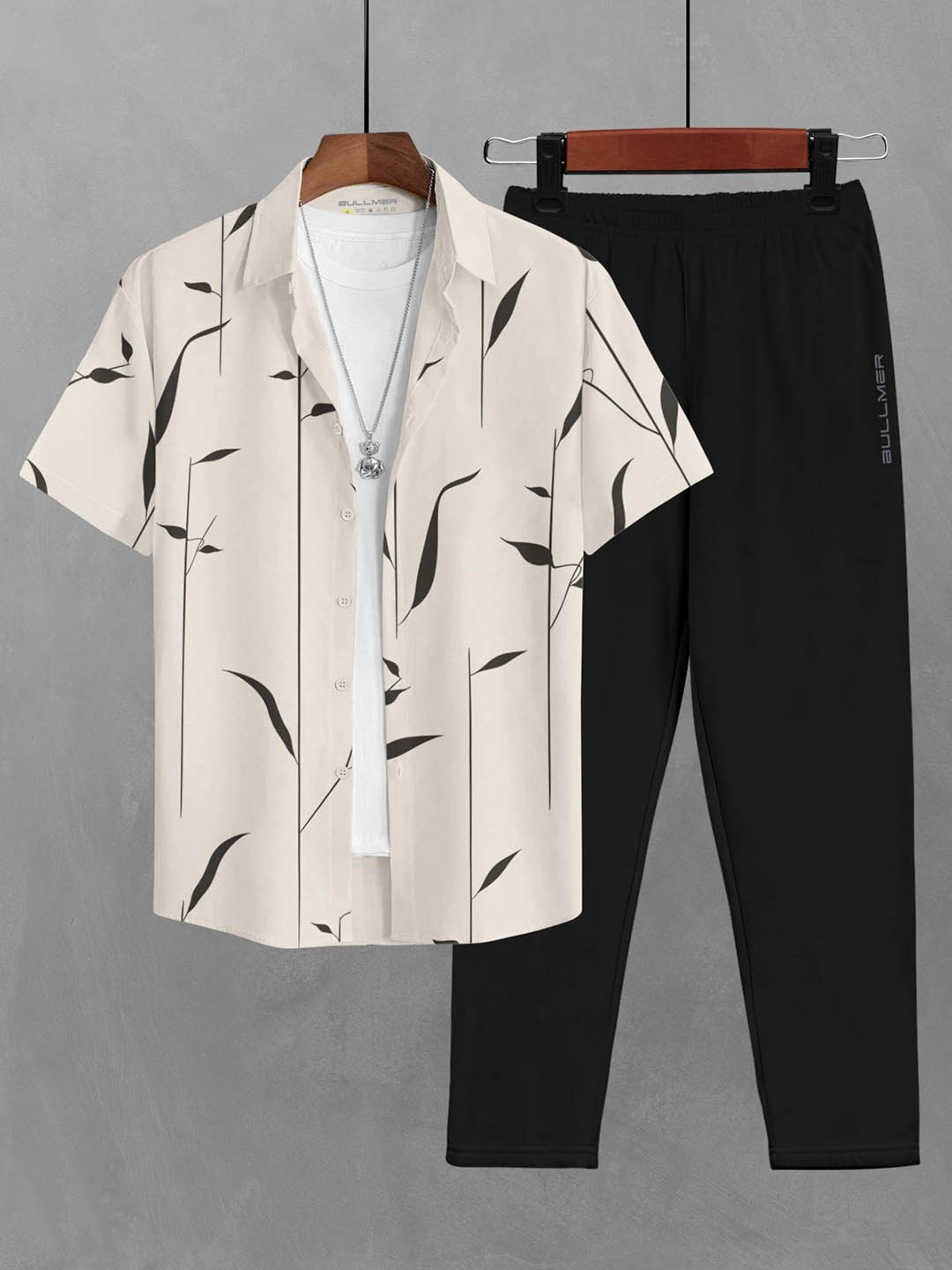 

BULLMER Printed Shirt Collar Short Sleeves Shirt & Trouser, Cream