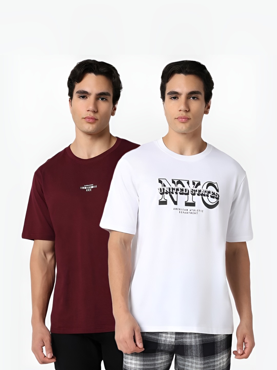 

R&B Men Pack Of 2 Typography Printed Round Neck Cotton T-shirts, Maroon