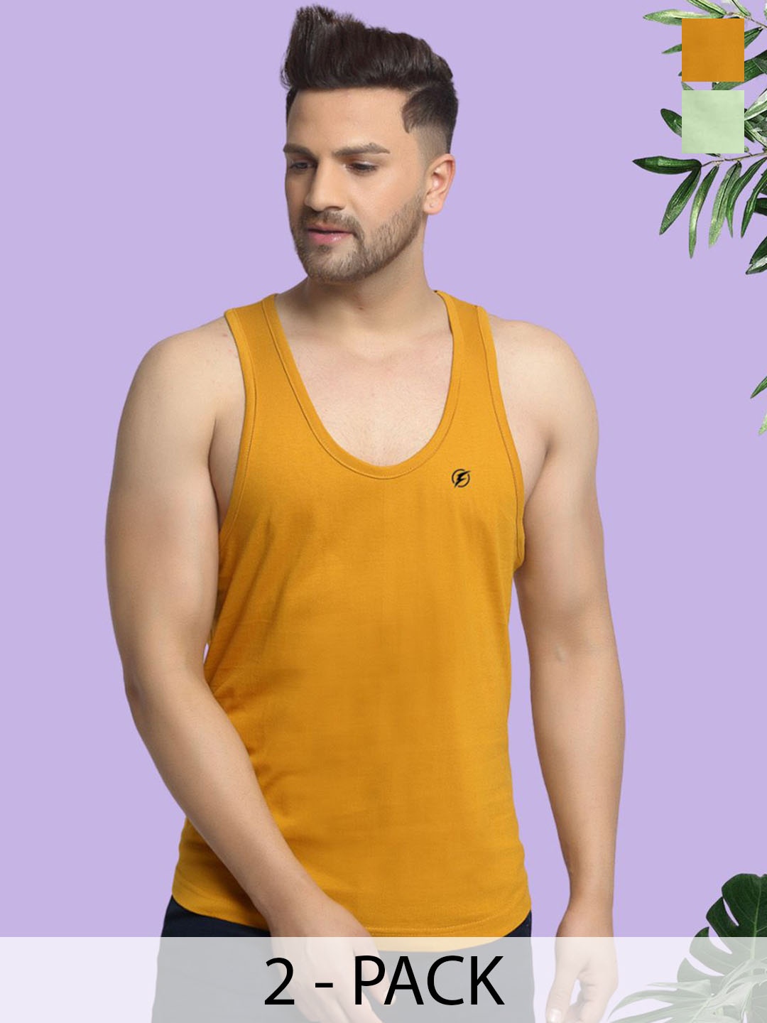 

Friskers Pack Of 2 Men Cotton Innerwear Vests, Mustard
