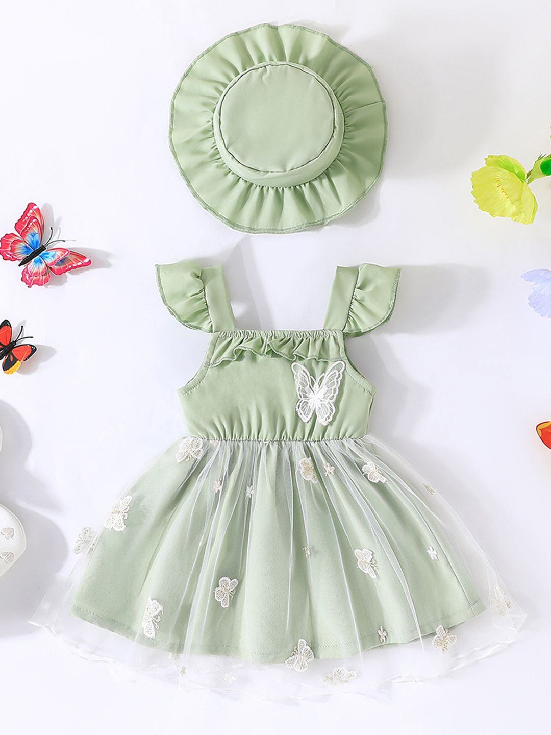 

INCLUD Girls Applique Cap Sleeve Fit & Flare Dress, Green