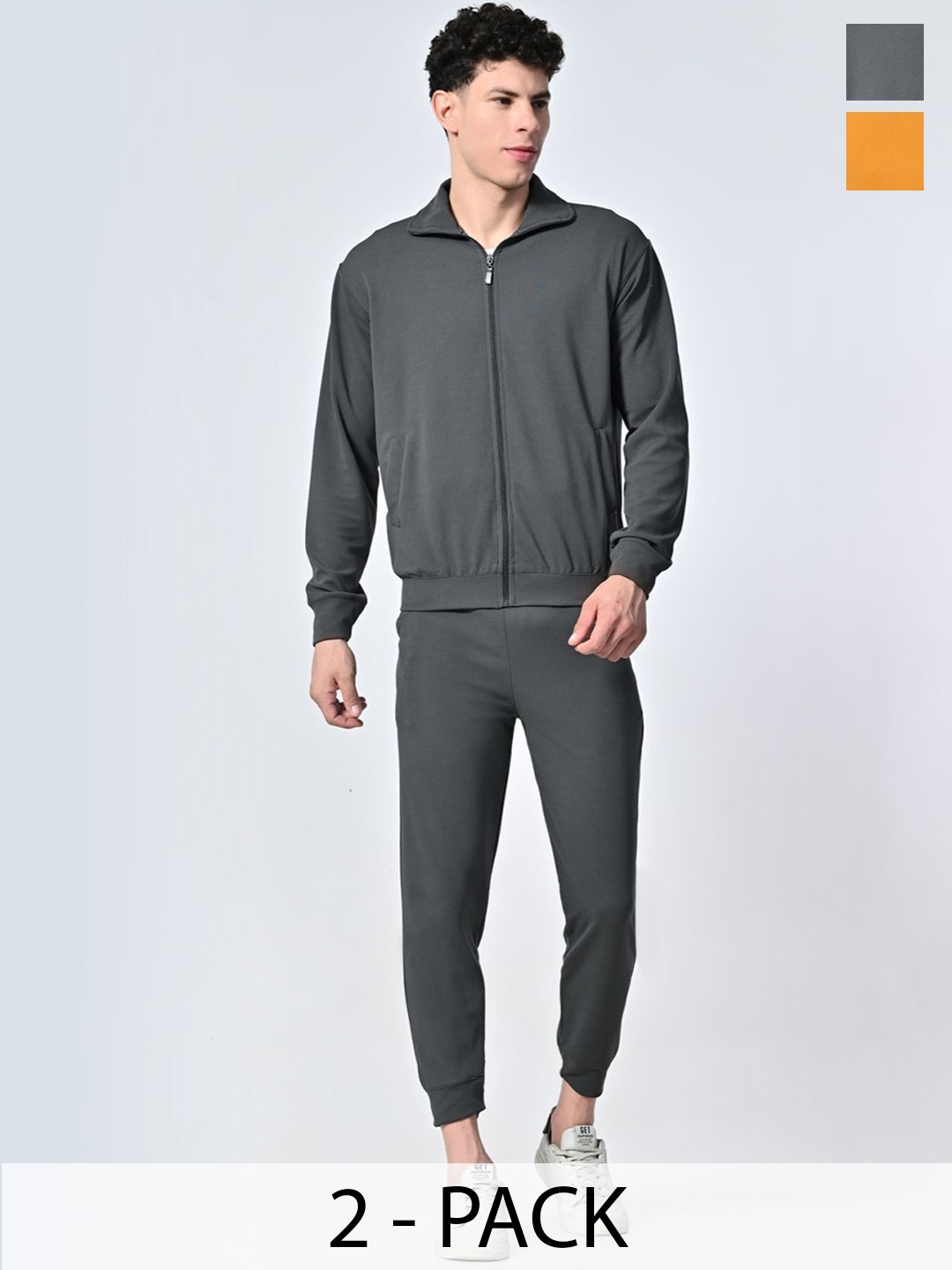 

BAESD Men Pack Of 2 Mid-Rise Tracksuits, Grey