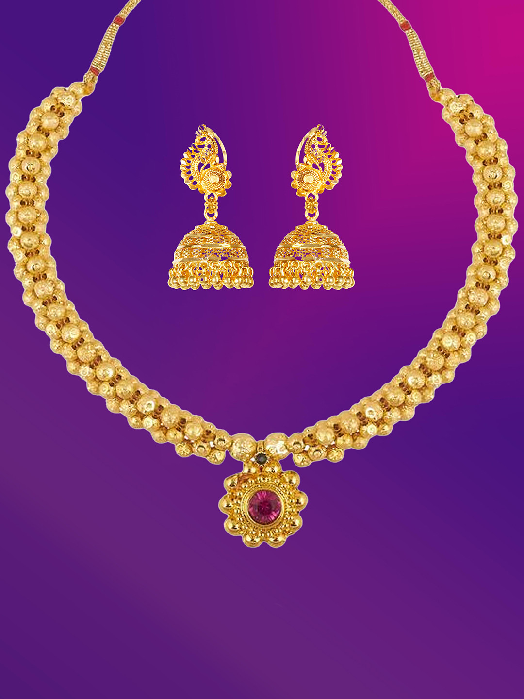 

Lila Gold-Plated Stone-Studded & Beaded Jewellery Set