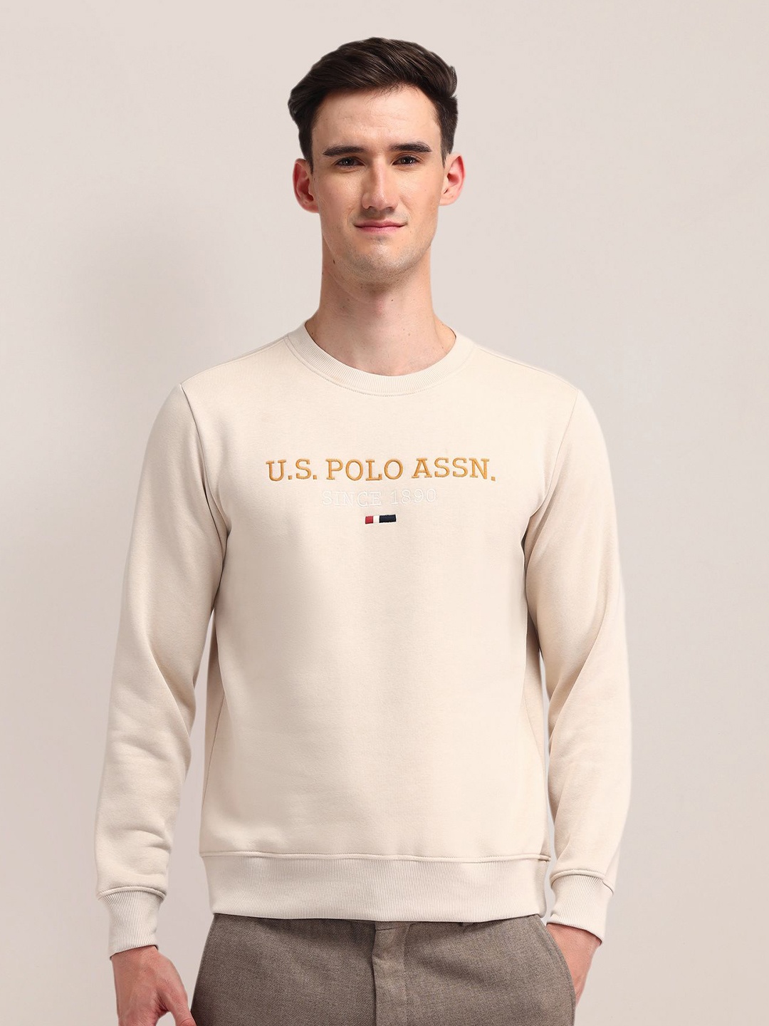 

U.S. Polo Assn. Men Brand Logo Printed Sweatshirt, Beige