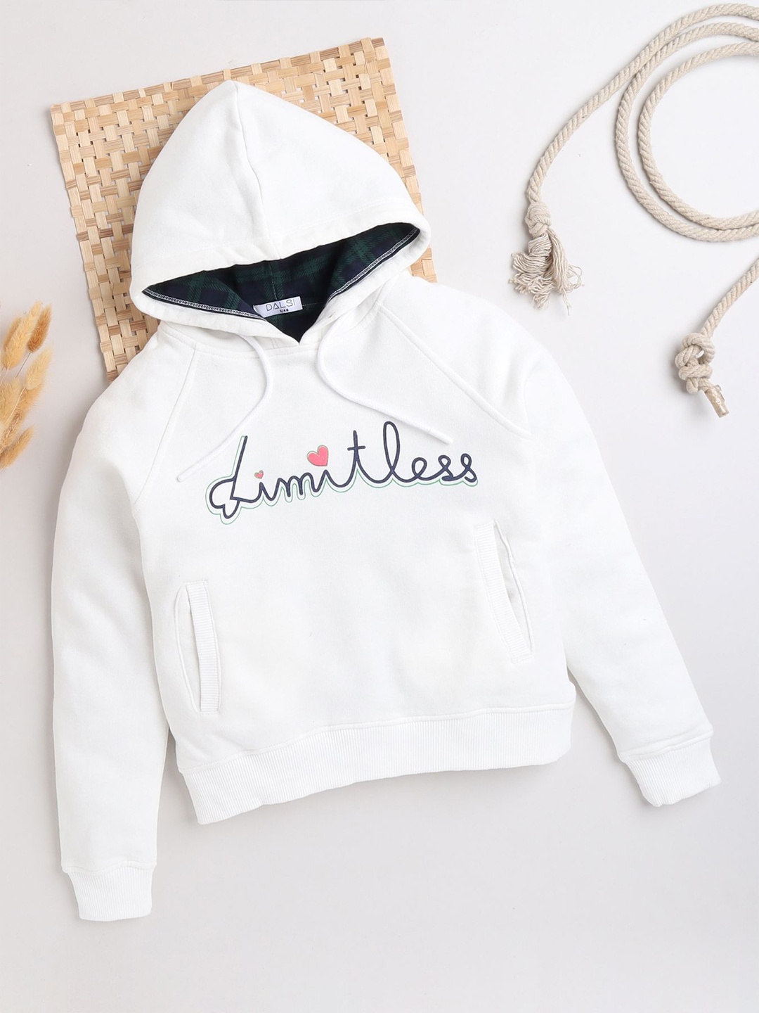 

BAESD Girls Typography Printed Hooded Sweatshirt, White